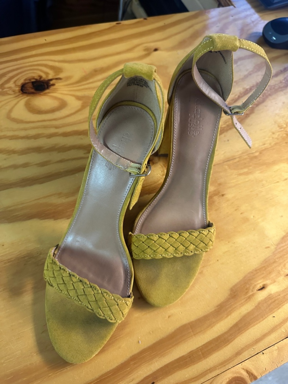 Charlotte Russe Women's Yellow Braided Suede Ankle-Strap Heels Size 8